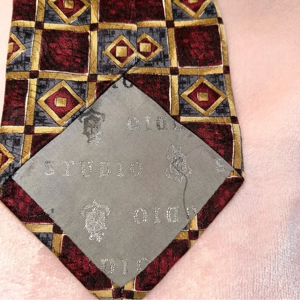 Robert Talbott for Mills Bros vintage silk tie red blue gold squares geometric